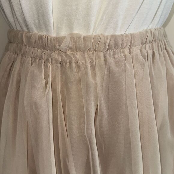 Homemade/handmade light tan double layer polyester full midi skirt - Picture 4 of 8
